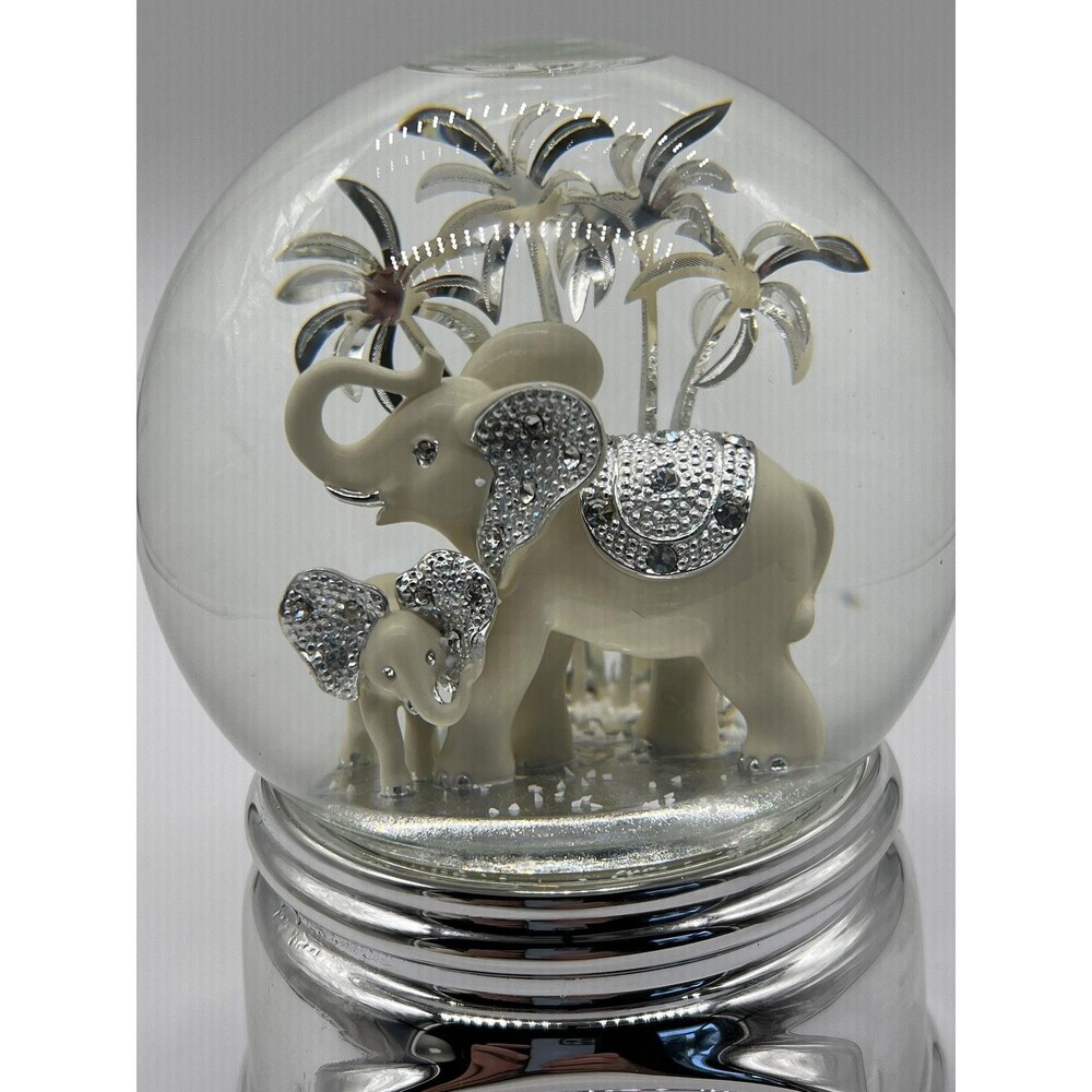 Things Remembered Elephant Family Snow Globe Music Box Born Free Silver Decor